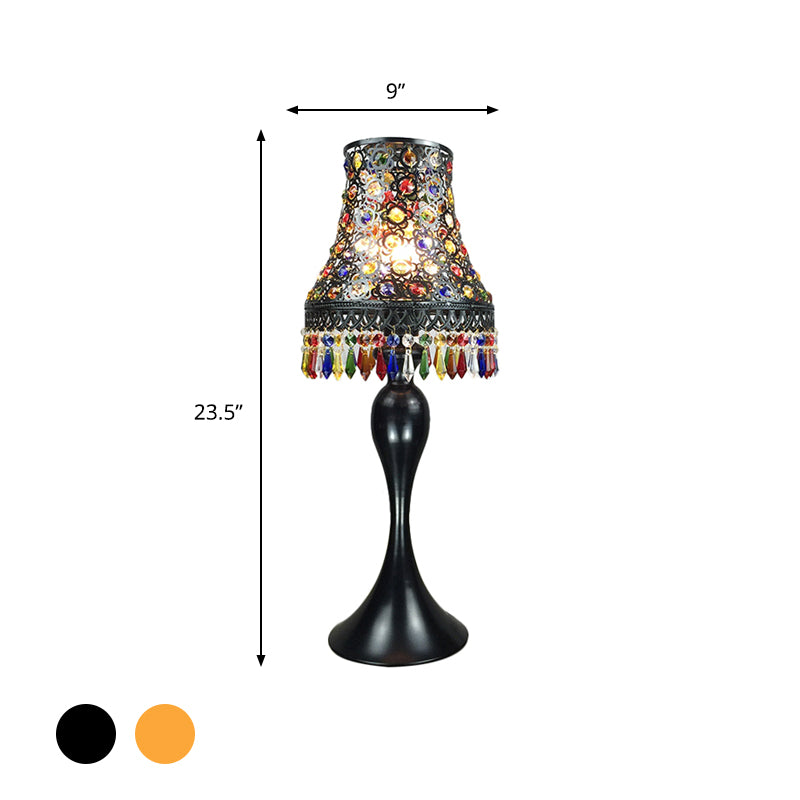 1 Bulb Nightstand Lamp Bohemian Flared Metal Night Table Lighting in Black/Brass with Urn-Shaped Base for Restaurant Clearhalo 'Lamps' 'Table Lamps' Lighting' 403077