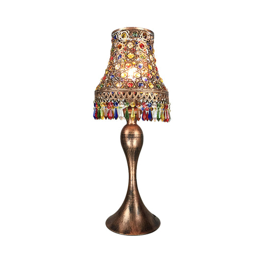 1 Bulb Nightstand Lamp Bohemian Flared Metal Night Table Lighting in Black/Brass with Urn-Shaped Base for Restaurant Clearhalo 'Lamps' 'Table Lamps' Lighting' 403080