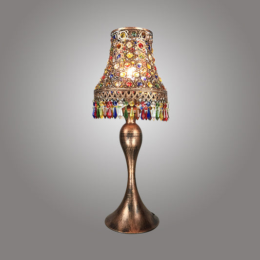 1 Bulb Nightstand Lamp Bohemian Flared Metal Night Table Lighting in Black/Brass with Urn-Shaped Base for Restaurant Clearhalo 'Lamps' 'Table Lamps' Lighting' 403081