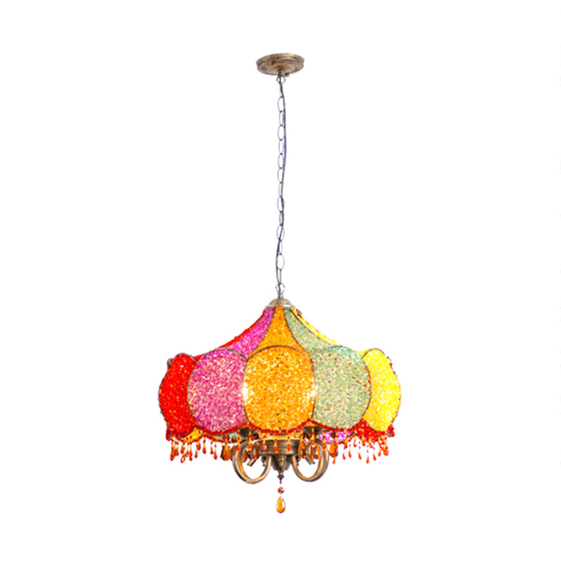 Scalloped Restaurant Chandelier Lighting Bohemian Metal 4 Bulbs Pink/Yellow Pendant Light Fixture Clearhalo 'Ceiling Lights' 'Chandeliers' Lighting' options 403105