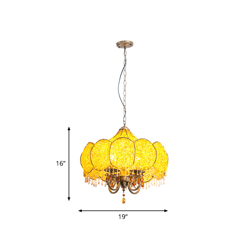 Scalloped Restaurant Chandelier Lighting Bohemian Metal 4 Bulbs Pink/Yellow Pendant Light Fixture Clearhalo 'Ceiling Lights' 'Chandeliers' Lighting' options 403110