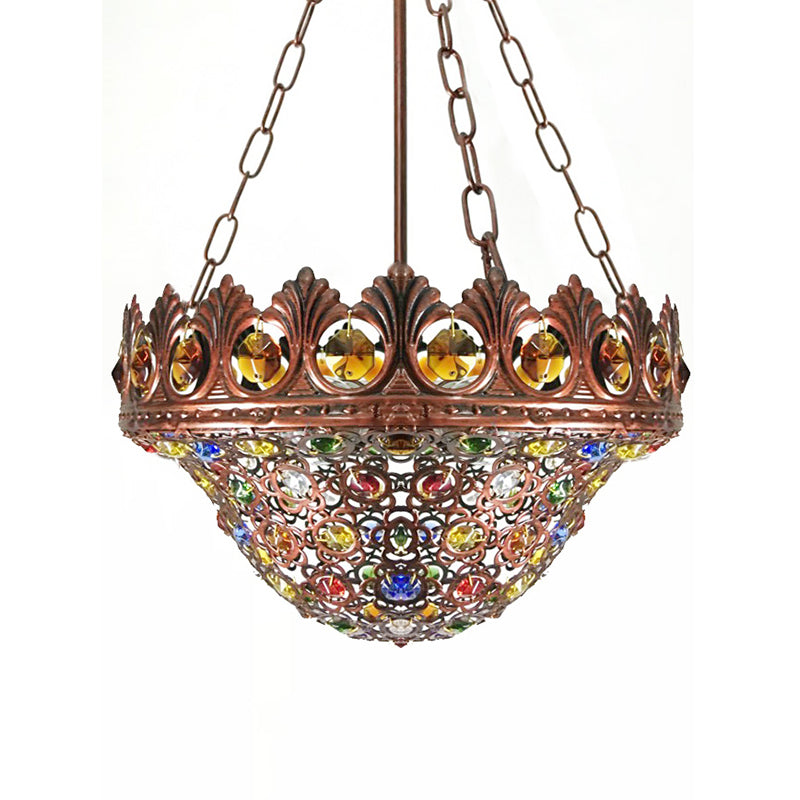 3 Bulbs Metal Chandelier Pendant Light Bohemian Brass Bowl Dining Room Suspension Lighting Clearhalo 'Ceiling Lights' 'Chandeliers' Lighting' options 403114