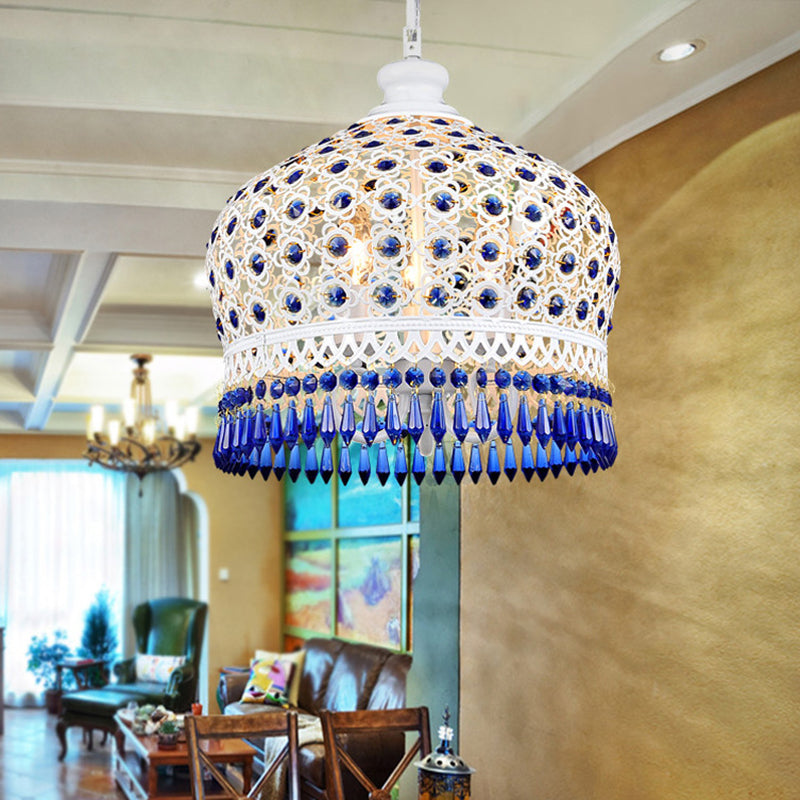 Dome Dining Room Chandelier Lamp Bohemian Metal 3 Lights White Pendant Lighting Fixture Clearhalo 'Ceiling Lights' 'Chandeliers' Lighting' options 403121