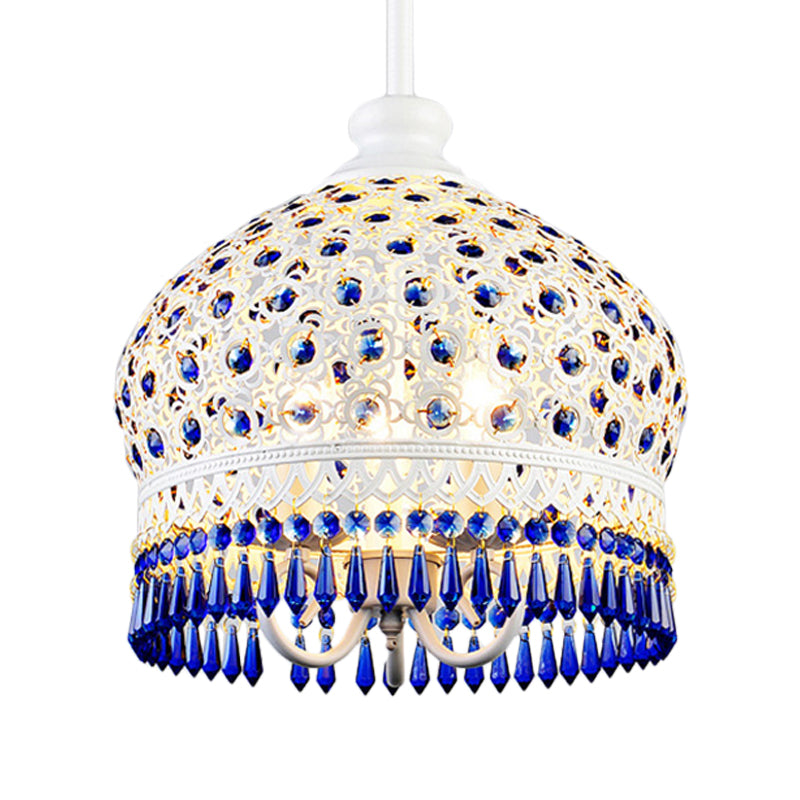 Dome Dining Room Chandelier Lamp Bohemian Metal 3 Lights White Pendant Lighting Fixture Clearhalo 'Ceiling Lights' 'Chandeliers' Lighting' options 403124
