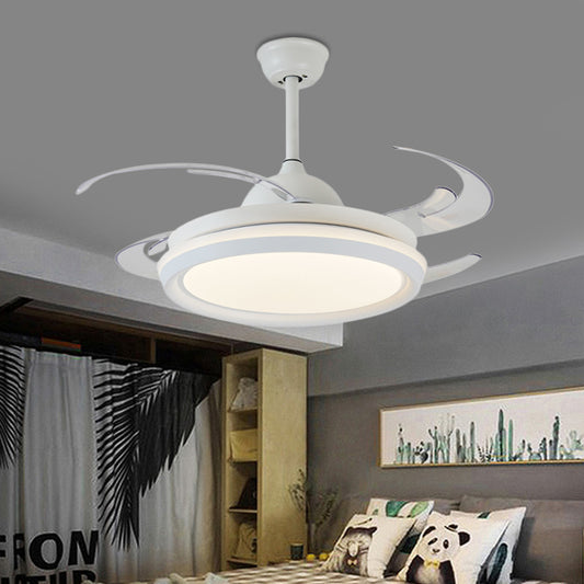 42" Width Simplicity Round Ceiling Fan Lighting LED Acrylic Semi Flush Light Fixture in White for Bedroom, 8 Clear Blades White Clearhalo 'Ceiling Fans with Lights' 'Ceiling Fans' 'Modern Ceiling Fans' 'Modern' Lighting' 403143