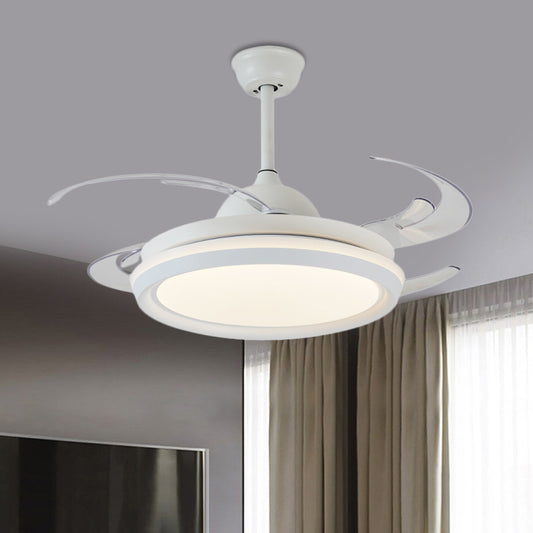 42" Width Simplicity Round Ceiling Fan Lighting LED Acrylic Semi Flush Light Fixture in White for Bedroom, 8 Clear Blades Clearhalo 'Ceiling Fans with Lights' 'Ceiling Fans' 'Modern Ceiling Fans' 'Modern' Lighting' 403144