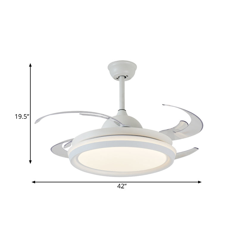 42" Width Simplicity Round Ceiling Fan Lighting LED Acrylic Semi Flush Light Fixture in White for Bedroom, 8 Clear Blades Clearhalo 'Ceiling Fans with Lights' 'Ceiling Fans' 'Modern Ceiling Fans' 'Modern' Lighting' 403147