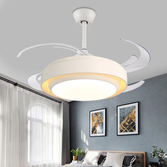 42" Wide LED Circular Ceiling Fan Light Modern White Semi Flush Mount Lighting for Living Room, 4 Clear Blades Clearhalo 'Ceiling Fans with Lights' 'Ceiling Fans' 'Modern Ceiling Fans' 'Modern' Lighting' 403159