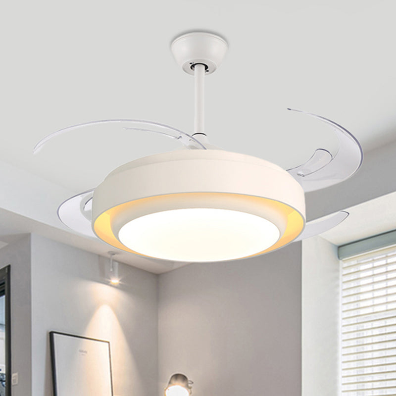 42" Wide LED Circular Ceiling Fan Light Modern White Semi Flush Mount Lighting for Living Room, 4 Clear Blades Clearhalo 'Ceiling Fans with Lights' 'Ceiling Fans' 'Modern Ceiling Fans' 'Modern' Lighting' 403160