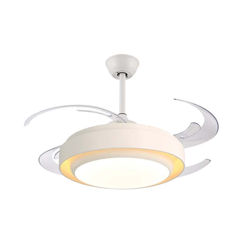 42" Wide LED Circular Ceiling Fan Light Modern White Semi Flush Mount Lighting for Living Room, 4 Clear Blades Clearhalo 'Ceiling Fans with Lights' 'Ceiling Fans' 'Modern Ceiling Fans' 'Modern' Lighting' 403161