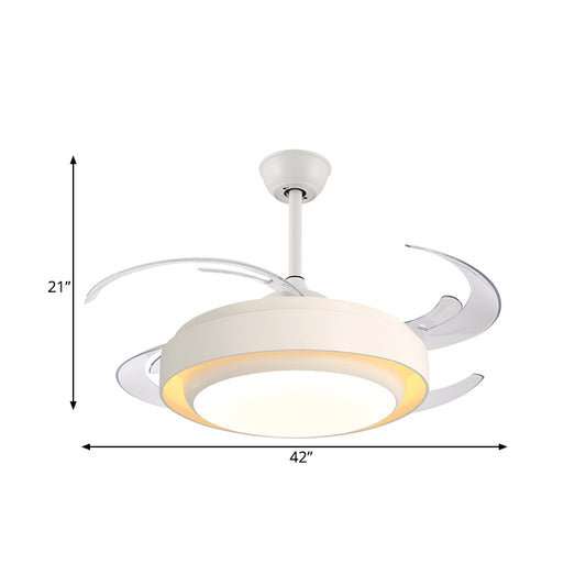 42" Wide LED Circular Ceiling Fan Light Modern White Semi Flush Mount Lighting for Living Room, 4 Clear Blades Clearhalo 'Ceiling Fans with Lights' 'Ceiling Fans' 'Modern Ceiling Fans' 'Modern' Lighting' 403162