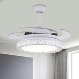 Round Bedroom Fan Lamp Contemporary Metal LED 36" W White Semi Flush Light Fixture with 4 Blades, Remote/Wall Control/Remote and Wall Control Clearhalo 'Ceiling Fans with Lights' 'Ceiling Fans' 'Modern Ceiling Fans' 'Modern' Lighting' 403169