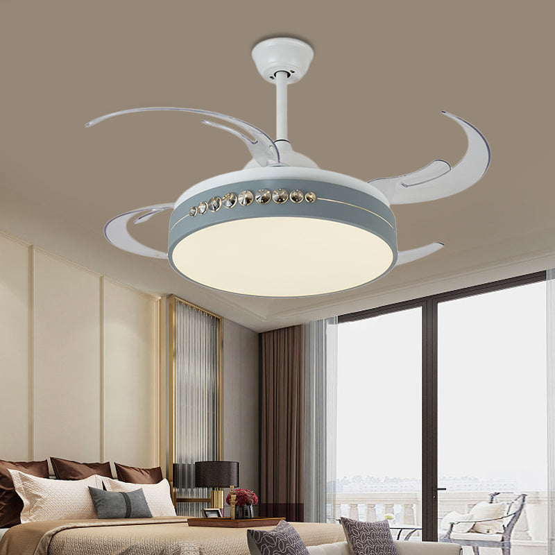 42" Wide Grey LED Hanging Fan Lighting Simplicity Metal Circle Semi Flush Ceiling Light for Bedroom, 8 Clear Blades Grey Clearhalo 'Ceiling Fans with Lights' 'Ceiling Fans' 'Modern Ceiling Fans' 'Modern' Lighting' 403178