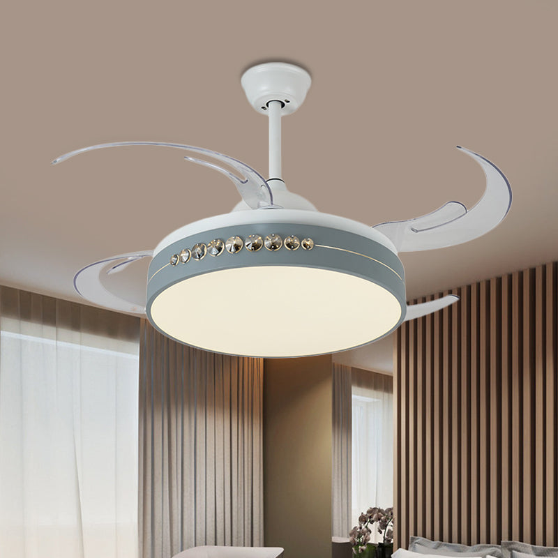 42" Wide Grey LED Hanging Fan Lighting Simplicity Metal Circle Semi Flush Ceiling Light for Bedroom, 8 Clear Blades Clearhalo 'Ceiling Fans with Lights' 'Ceiling Fans' 'Modern Ceiling Fans' 'Modern' Lighting' 403179