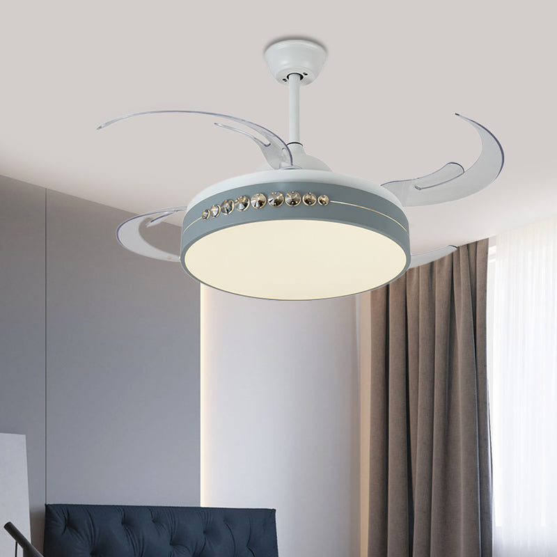 42" Wide Grey LED Hanging Fan Lighting Simplicity Metal Circle Semi Flush Ceiling Light for Bedroom, 8 Clear Blades Clearhalo 'Ceiling Fans with Lights' 'Ceiling Fans' 'Modern Ceiling Fans' 'Modern' Lighting' 403180