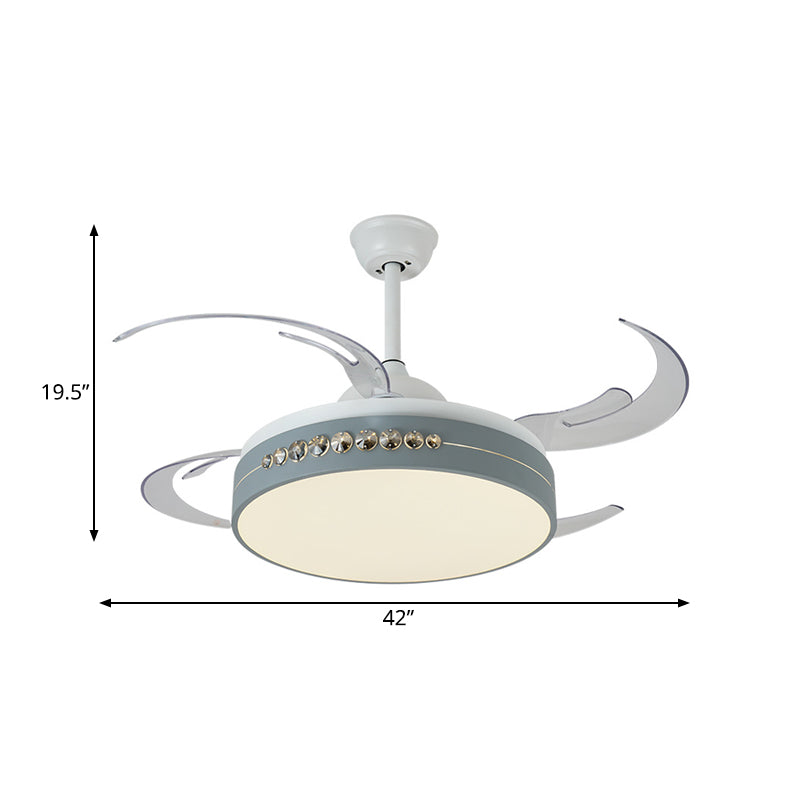 42" Wide Grey LED Hanging Fan Lighting Simplicity Metal Circle Semi Flush Ceiling Light for Bedroom, 8 Clear Blades Clearhalo 'Ceiling Fans with Lights' 'Ceiling Fans' 'Modern Ceiling Fans' 'Modern' Lighting' 403182