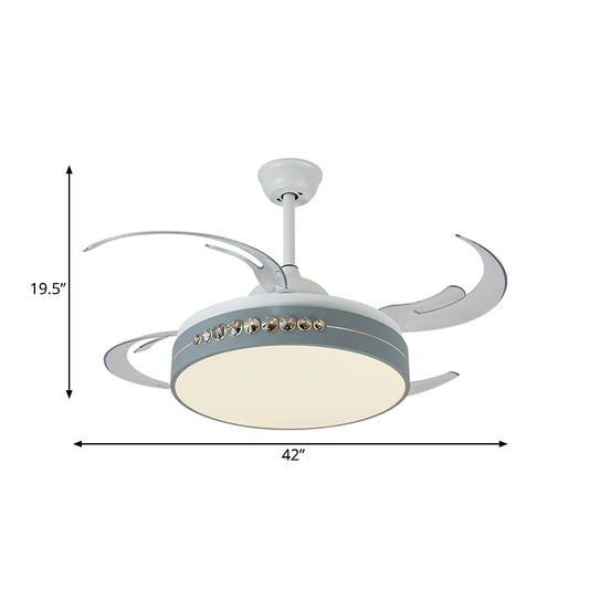 42" Wide Grey LED Hanging Fan Lighting Simplicity Metal Circle Semi Flush Ceiling Light for Bedroom, 8 Clear Blades Clearhalo 'Ceiling Fans with Lights' 'Ceiling Fans' 'Modern Ceiling Fans' 'Modern' Lighting' 403182