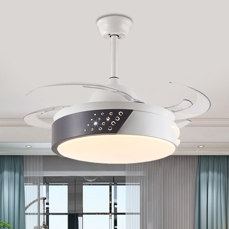 Acrylic Ring Pendant Fan Light Minimalism LED Bedroom Semi Flush Mount Lighting in Black and White with 4 Blades, 42" Width Black-White Clearhalo 'Ceiling Fans with Lights' 'Ceiling Fans' 'Modern Ceiling Fans' 'Modern' Lighting' 403188