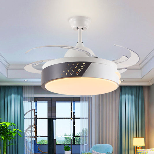 Acrylic Ring Pendant Fan Light Minimalism LED Bedroom Semi Flush Mount Lighting in Black and White with 4 Blades, 42" Width Clearhalo 'Ceiling Fans with Lights' 'Ceiling Fans' 'Modern Ceiling Fans' 'Modern' Lighting' 403189