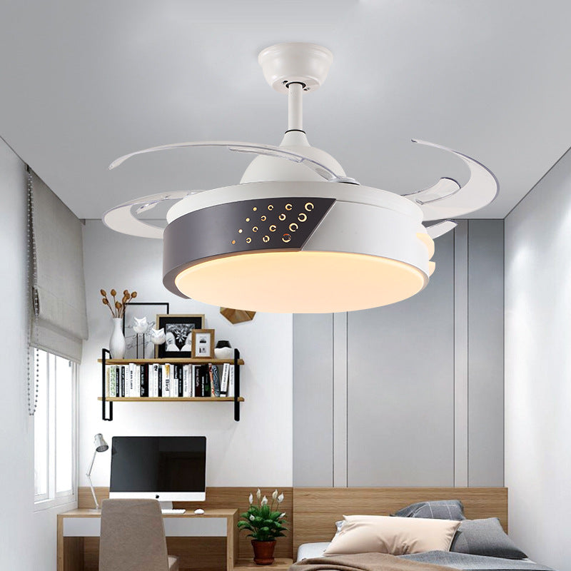 Acrylic Ring Pendant Fan Light Minimalism LED Bedroom Semi Flush Mount Lighting in Black and White with 4 Blades, 42" Width Clearhalo 'Ceiling Fans with Lights' 'Ceiling Fans' 'Modern Ceiling Fans' 'Modern' Lighting' 403190