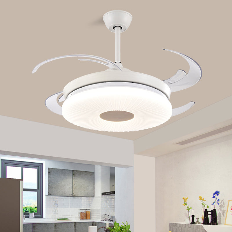 Minimalist Round Fan Lighting LED 42" Width Metal Semi Flush Ceiling Light in White for Restaurant, 8 Clear Blades White Clearhalo 'Ceiling Fans with Lights' 'Ceiling Fans' 'Modern Ceiling Fans' 'Modern' Lighting' 403198