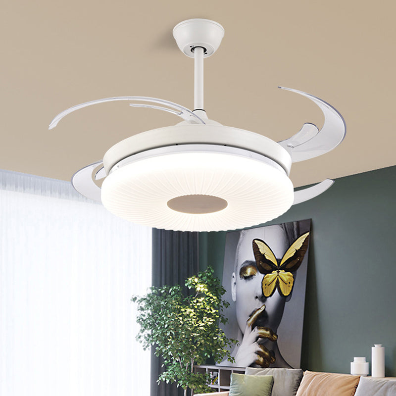 Minimalist Round Fan Lighting LED 42" Width Metal Semi Flush Ceiling Light in White for Restaurant, 8 Clear Blades Clearhalo 'Ceiling Fans with Lights' 'Ceiling Fans' 'Modern Ceiling Fans' 'Modern' Lighting' 403199