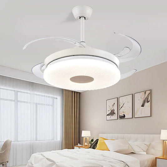 Minimalist Round Fan Lighting LED 42" Width Metal Semi Flush Ceiling Light in White for Restaurant, 8 Clear Blades Clearhalo 'Ceiling Fans with Lights' 'Ceiling Fans' 'Modern Ceiling Fans' 'Modern' Lighting' 403200