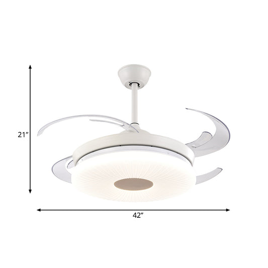 Minimalist Round Fan Lighting LED 42" Width Metal Semi Flush Ceiling Light in White for Restaurant, 8 Clear Blades Clearhalo 'Ceiling Fans with Lights' 'Ceiling Fans' 'Modern Ceiling Fans' 'Modern' Lighting' 403202