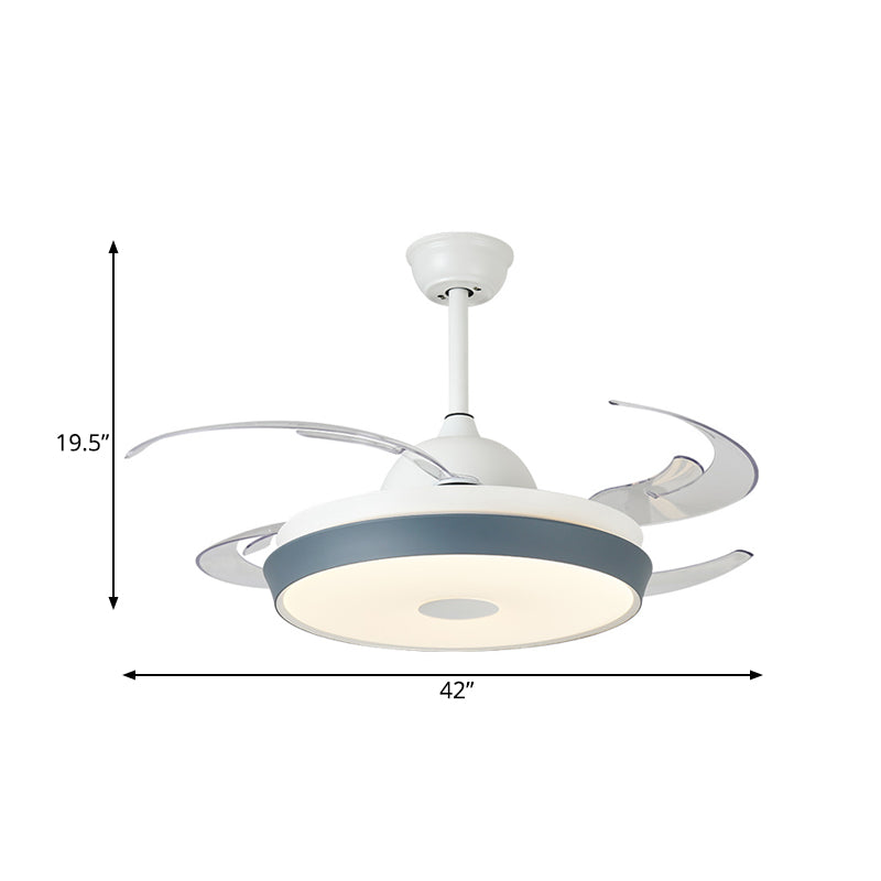 Circular Acrylic Ceiling Fan Lamp Simple LED Living Room Semi Flush Mount Light in Grey with 8 Clear Blades, 42" Wide Clearhalo 'Ceiling Fans with Lights' 'Ceiling Fans' 'Modern Ceiling Fans' 'Modern' Lighting' 403212