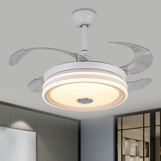 42" Wide White Round Hanging Fan Lamp Modern LED Bedroom Semi Flush Mount Lighting with 8 Blades, Remote Control/Frequency Conversion and Remote Control White Clearhalo 'Ceiling Fans with Lights' 'Ceiling Fans' 'Modern Ceiling Fans' 'Modern' Lighting' 403218