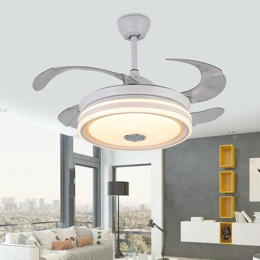 42" Wide White Round Hanging Fan Lamp Modern LED Bedroom Semi Flush Mount Lighting with 8 Blades, Remote Control/Frequency Conversion and Remote Control Clearhalo 'Ceiling Fans with Lights' 'Ceiling Fans' 'Modern Ceiling Fans' 'Modern' Lighting' 403219