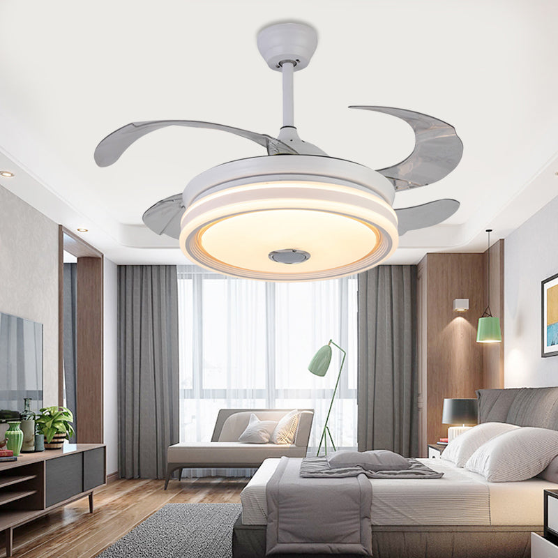 42" Wide White Round Hanging Fan Lamp Modern LED Bedroom Semi Flush Mount Lighting with 8 Blades, Remote Control/Frequency Conversion and Remote Control Clearhalo 'Ceiling Fans with Lights' 'Ceiling Fans' 'Modern Ceiling Fans' 'Modern' Lighting' 403220