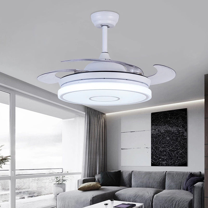 Acrylic White Pendant Fan Lamp Ring 36" Width LED Nordic Semi Flush Mount Ceiling Fixture for Living Room, 4 Clear Blades White Clearhalo 'Ceiling Fans with Lights' 'Ceiling Fans' 'Modern Ceiling Fans' 'Modern' Lighting' 403223