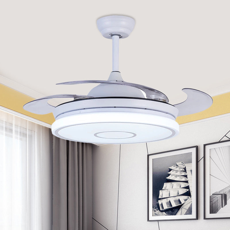 Acrylic White Pendant Fan Lamp Ring 36" Width LED Nordic Semi Flush Mount Ceiling Fixture for Living Room, 4 Clear Blades Clearhalo 'Ceiling Fans with Lights' 'Ceiling Fans' 'Modern Ceiling Fans' 'Modern' Lighting' 403224