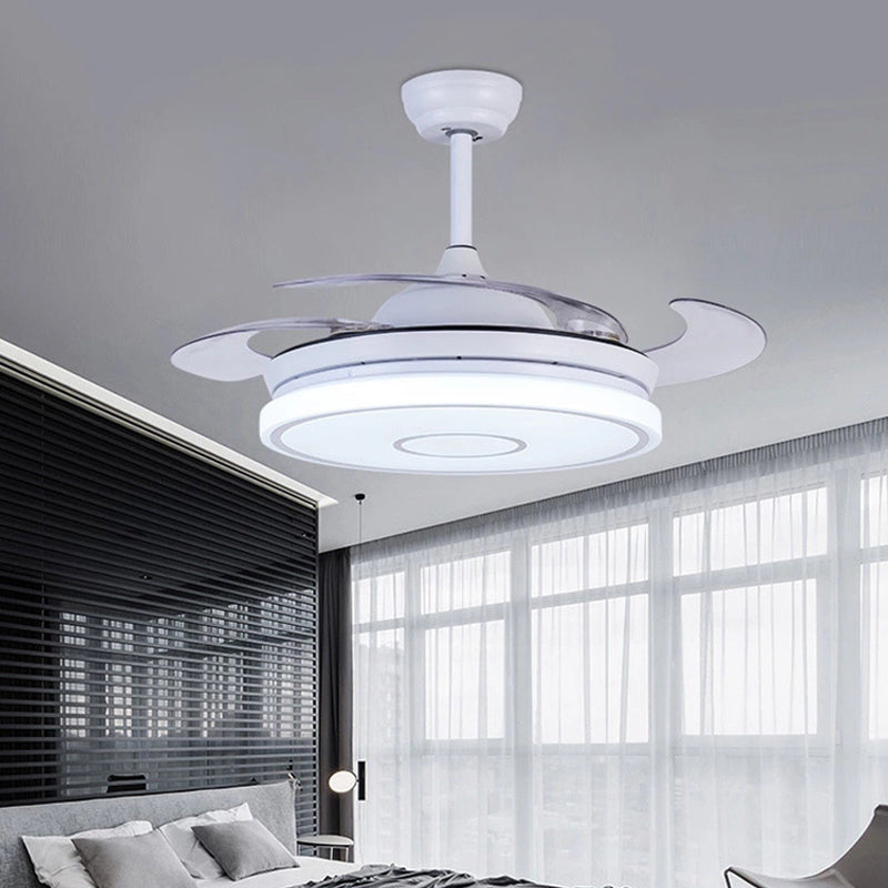 Acrylic White Pendant Fan Lamp Ring 36" Width LED Nordic Semi Flush Mount Ceiling Fixture for Living Room, 4 Clear Blades Clearhalo 'Ceiling Fans with Lights' 'Ceiling Fans' 'Modern Ceiling Fans' 'Modern' Lighting' 403225