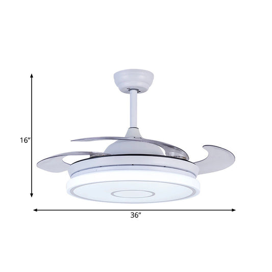 Acrylic White Pendant Fan Lamp Ring 36" Width LED Nordic Semi Flush Mount Ceiling Fixture for Living Room, 4 Clear Blades Clearhalo 'Ceiling Fans with Lights' 'Ceiling Fans' 'Modern Ceiling Fans' 'Modern' Lighting' 403227