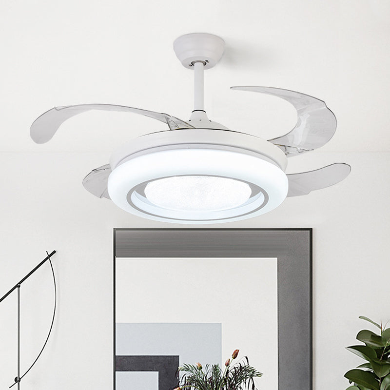 Modernism Circular Fan Lighting LED 36" Wide Metal Semi Flush Mount Ceiling Light in White with 4 Blades, Remote/Wall Control/Remote and Wall Control White Clearhalo 'Ceiling Fans with Lights' 'Ceiling Fans' 'Modern Ceiling Fans' 'Modern' Lighting' 403238