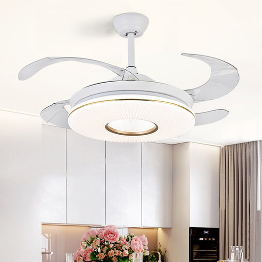 Modernism Circular Fan Lighting LED 36" Wide Metal Semi Flush Mount Ceiling Light in White with 4 Blades, Remote/Wall Control/Remote and Wall Control Clearhalo 'Ceiling Fans with Lights' 'Ceiling Fans' 'Modern Ceiling Fans' 'Modern' Lighting' 403239