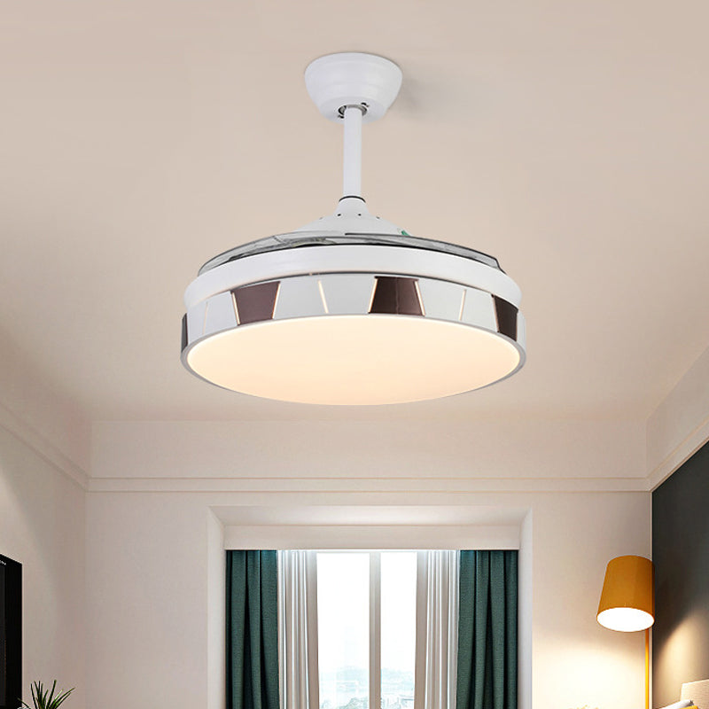 Modernism Circular Fan Lighting LED 36" Wide Metal Semi Flush Mount Ceiling Light in White with 4 Blades, Remote/Wall Control/Remote and Wall Control Clearhalo 'Ceiling Fans with Lights' 'Ceiling Fans' 'Modern Ceiling Fans' 'Modern' Lighting' 403240