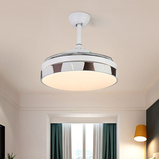 Modernism Circular Fan Lighting LED 36" Wide Metal Semi Flush Mount Ceiling Light in White with 4 Blades, Remote/Wall Control/Remote and Wall Control Clearhalo 'Ceiling Fans with Lights' 'Ceiling Fans' 'Modern Ceiling Fans' 'Modern' Lighting' 403240