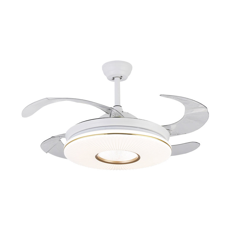Modernism Circular Fan Lighting LED 36" Wide Metal Semi Flush Mount Ceiling Light in White with 4 Blades, Remote/Wall Control/Remote and Wall Control Clearhalo 'Ceiling Fans with Lights' 'Ceiling Fans' 'Modern Ceiling Fans' 'Modern' Lighting' 403241