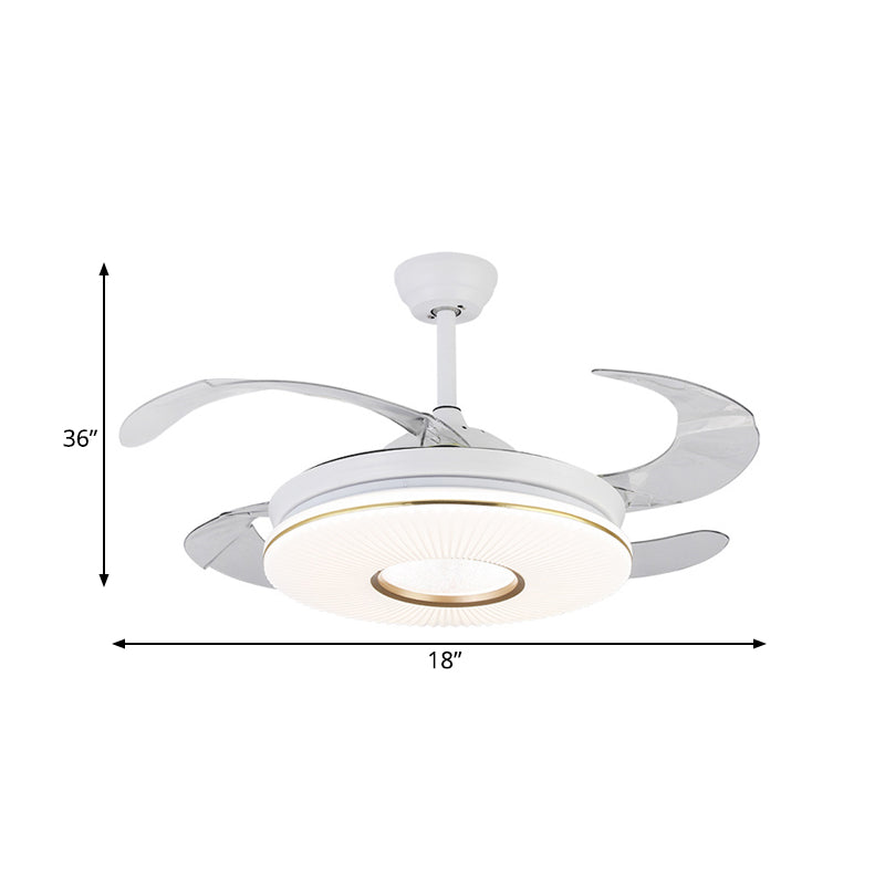Modernism Circular Fan Lighting LED 36" Wide Metal Semi Flush Mount Ceiling Light in White with 4 Blades, Remote/Wall Control/Remote and Wall Control Clearhalo 'Ceiling Fans with Lights' 'Ceiling Fans' 'Modern Ceiling Fans' 'Modern' Lighting' 403242