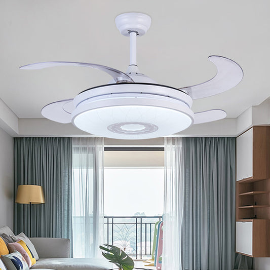 36" Width LED Acrylic Ceiling Fan Lighting Modernist White Circle Bedroom Semi Flush Mount Light Fixture with 4 Blades, Remote/Wall Control/Remote and Wall Control White Clearhalo 'Ceiling Fans with Lights' 'Ceiling Fans' 'Modern Ceiling Fans' 'Modern' Lighting' 403243