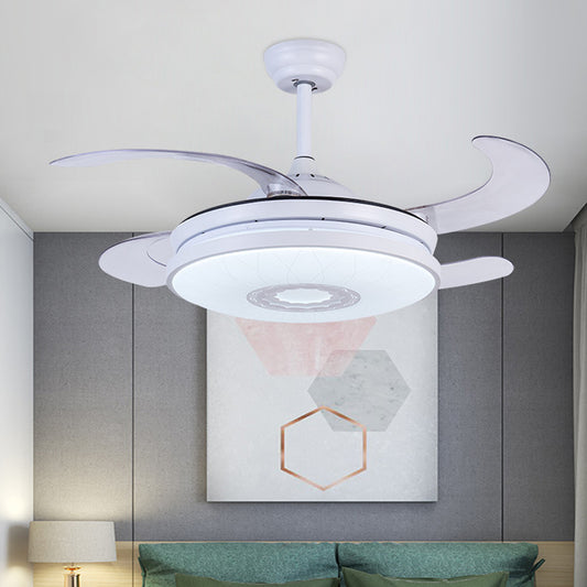 36" Width LED Acrylic Ceiling Fan Lighting Modernist White Circle Bedroom Semi Flush Mount Light Fixture with 4 Blades, Remote/Wall Control/Remote and Wall Control Clearhalo 'Ceiling Fans with Lights' 'Ceiling Fans' 'Modern Ceiling Fans' 'Modern' Lighting' 403244