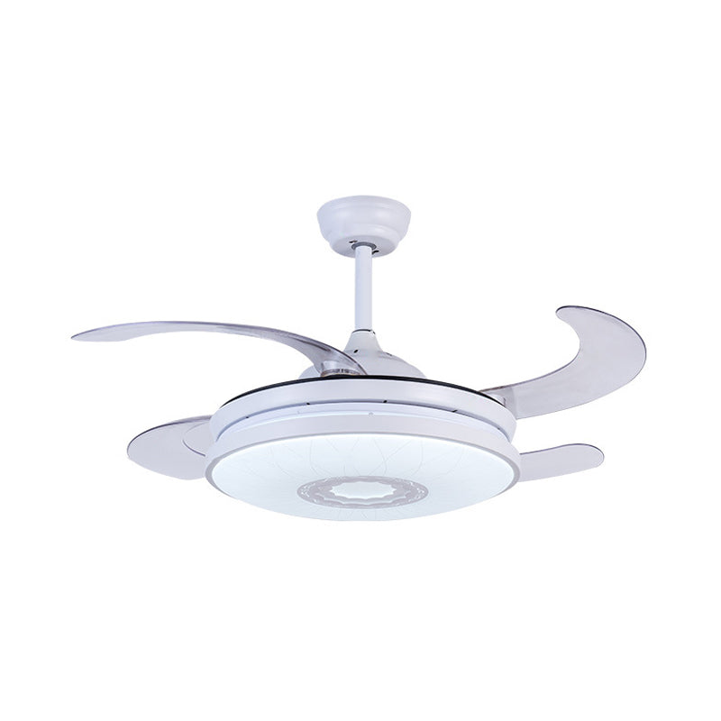 36" Width LED Acrylic Ceiling Fan Lighting Modernist White Circle Bedroom Semi Flush Mount Light Fixture with 4 Blades, Remote/Wall Control/Remote and Wall Control Clearhalo 'Ceiling Fans with Lights' 'Ceiling Fans' 'Modern Ceiling Fans' 'Modern' Lighting' 403245