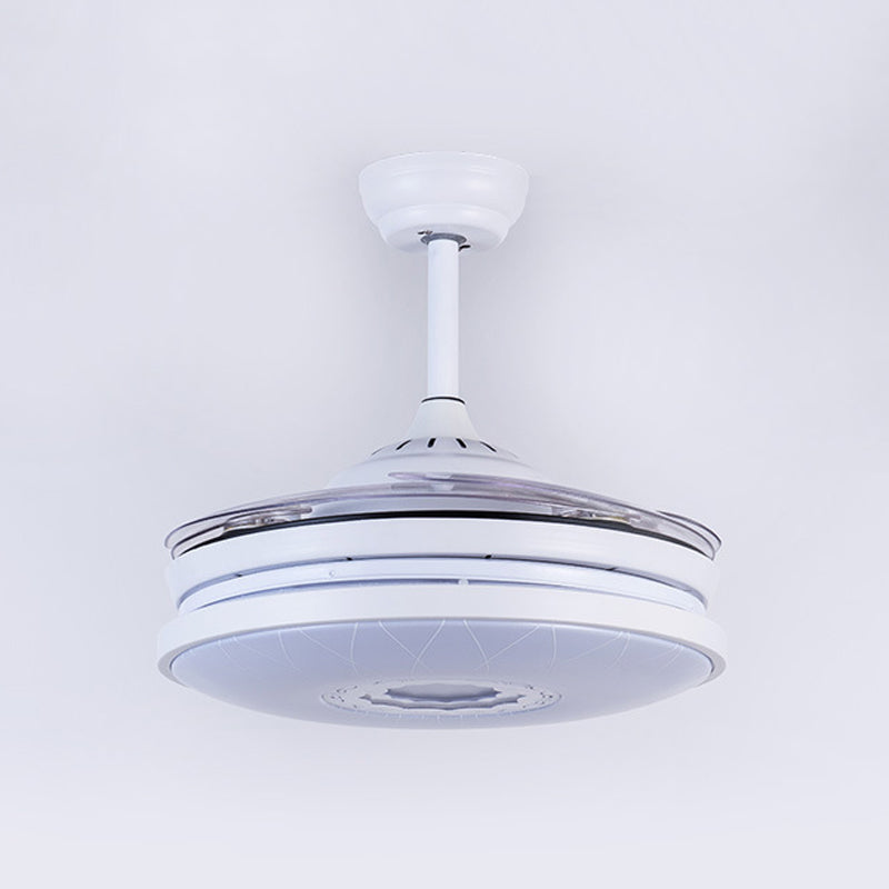 36" Width LED Acrylic Ceiling Fan Lighting Modernist White Circle Bedroom Semi Flush Mount Light Fixture with 4 Blades, Remote/Wall Control/Remote and Wall Control Clearhalo 'Ceiling Fans with Lights' 'Ceiling Fans' 'Modern Ceiling Fans' 'Modern' Lighting' 403246