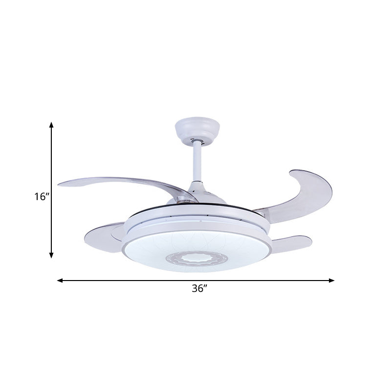 36" Width LED Acrylic Ceiling Fan Lighting Modernist White Circle Bedroom Semi Flush Mount Light Fixture with 4 Blades, Remote/Wall Control/Remote and Wall Control Clearhalo 'Ceiling Fans with Lights' 'Ceiling Fans' 'Modern Ceiling Fans' 'Modern' Lighting' 403247
