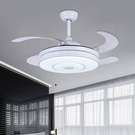 36" Wide Ring Living Room Fan Lamp Contemporary Acrylic LED White Semi Flush Mount Light with 4 Blades, Remote/Wall Control/Remote and Wall Control White Clearhalo 'Ceiling Fans with Lights' 'Ceiling Fans' 'Modern Ceiling Fans' 'Modern' Lighting' 403248
