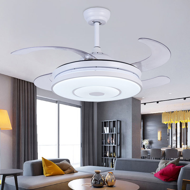 36" Wide Ring Living Room Fan Lamp Contemporary Acrylic LED White Semi Flush Mount Light with 4 Blades, Remote/Wall Control/Remote and Wall Control Clearhalo 'Ceiling Fans with Lights' 'Ceiling Fans' 'Modern Ceiling Fans' 'Modern' Lighting' 403249