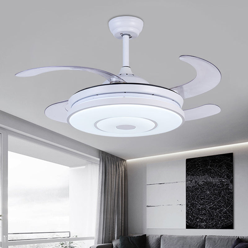 36" Wide Ring Living Room Fan Lamp Contemporary Acrylic LED White Semi Flush Mount Light with 4 Blades, Remote/Wall Control/Remote and Wall Control Clearhalo 'Ceiling Fans with Lights' 'Ceiling Fans' 'Modern Ceiling Fans' 'Modern' Lighting' 403250
